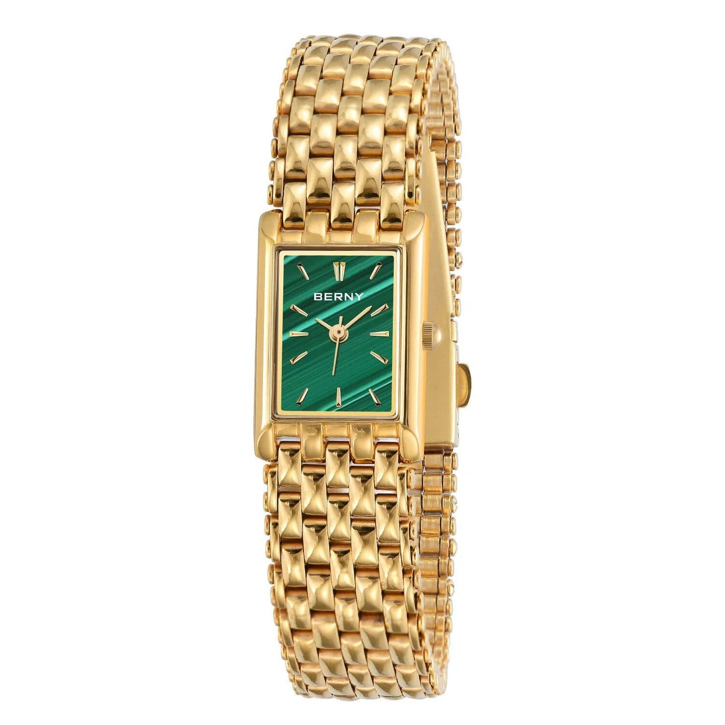 BERNY Women's Gold Quartz Watch, Square Shape, Stainless Steel, Small, Stylish, Casual, Fashion Watch, Color: 2166L, Parallel Import