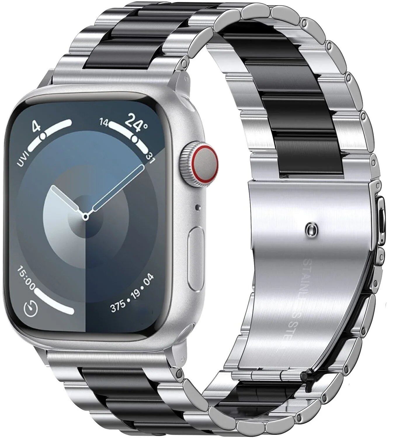 Stainless steel metal band compatible with Apple Watch 10, 9, 8, 7, 46mm, 45mm, 41mm, Ultra2, 49mm, men's and women's replacement strap, iWatch 6 strap, band color: parallel import