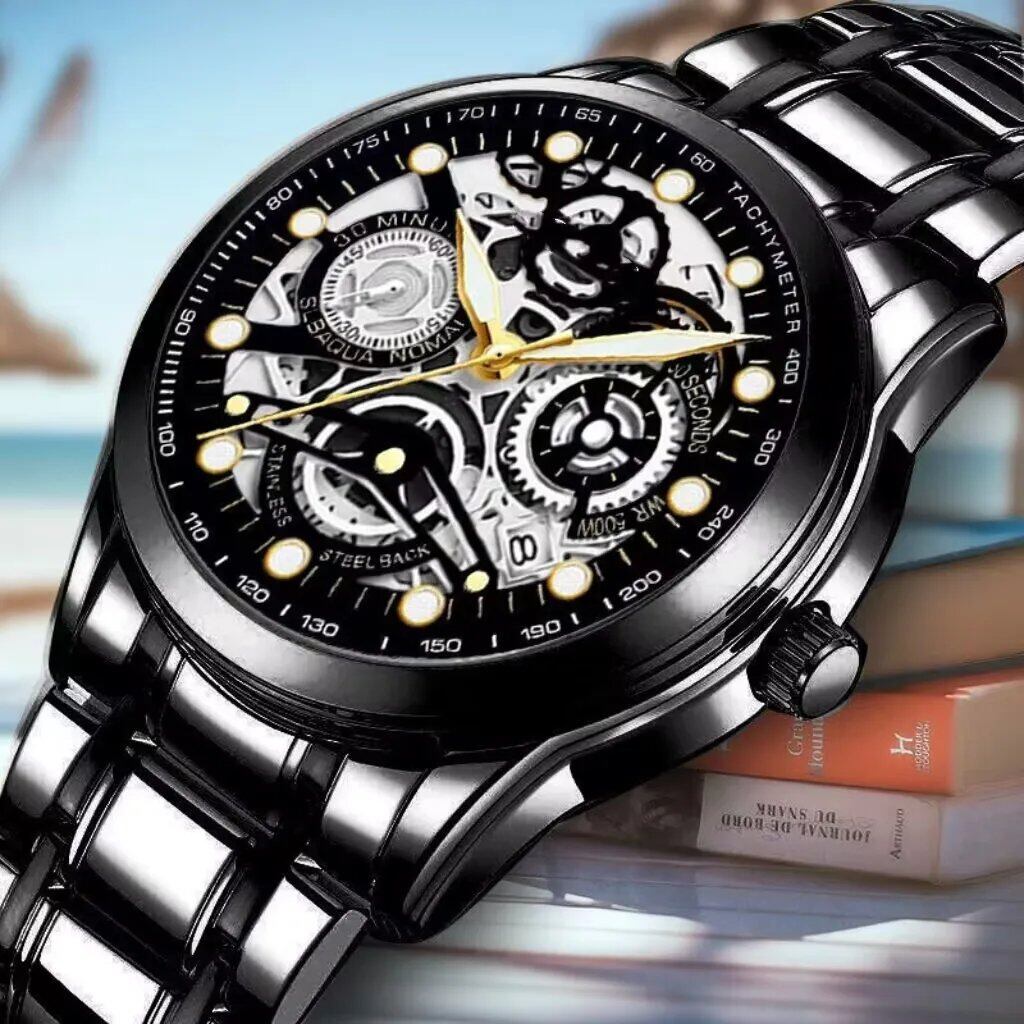 Luxury Men's Business Sports Watch, Quartz Movement, Stainless Steel Band, Waterproof, Color: Parallel Import