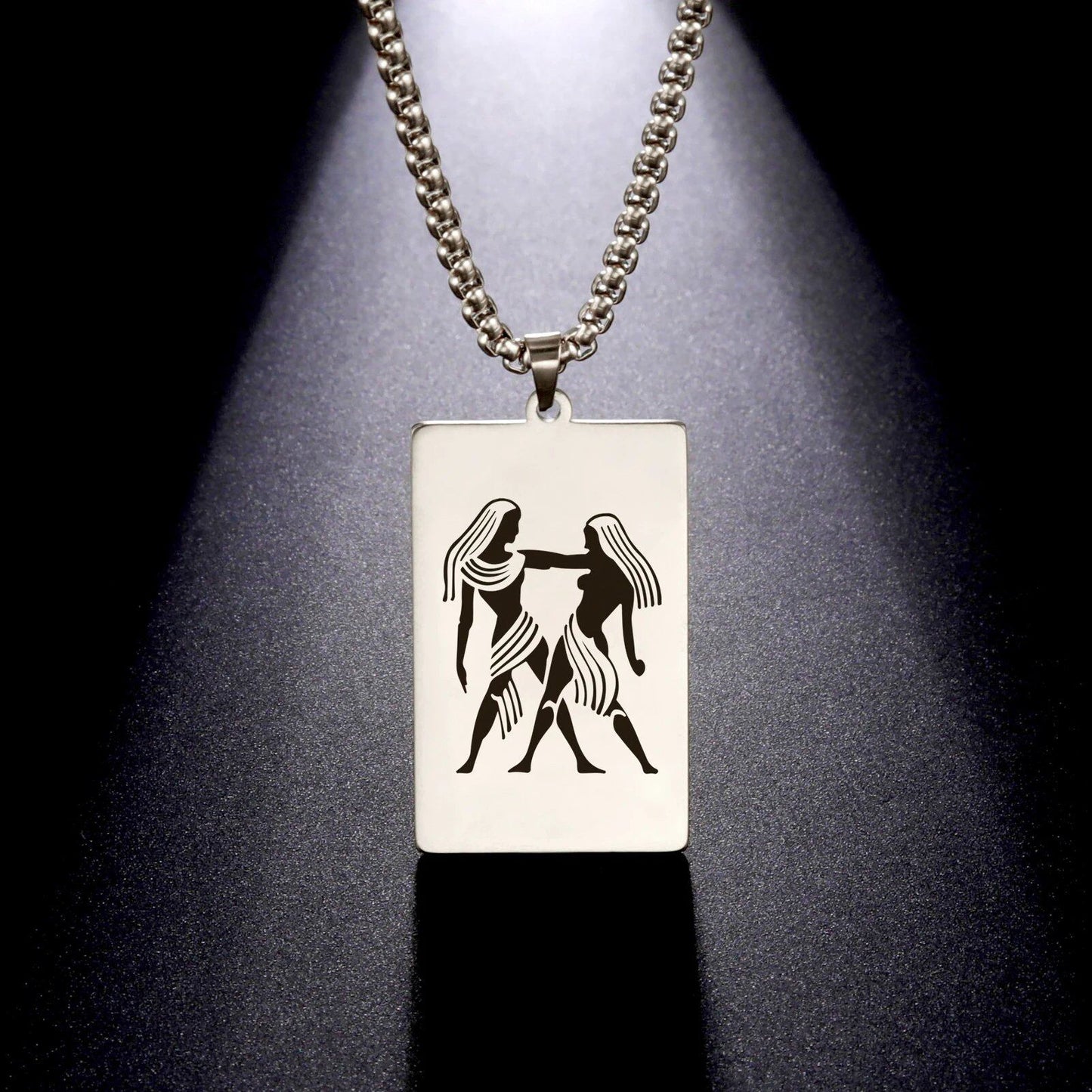 Men's 12 Zodiac Signs Pendant Necklace with Box Chain, Ancient Greek Style, Stainless Steel, Fade-Resistant, Zodiac Astrology Gift, 60cm Long; Metal Color: Parallel Import