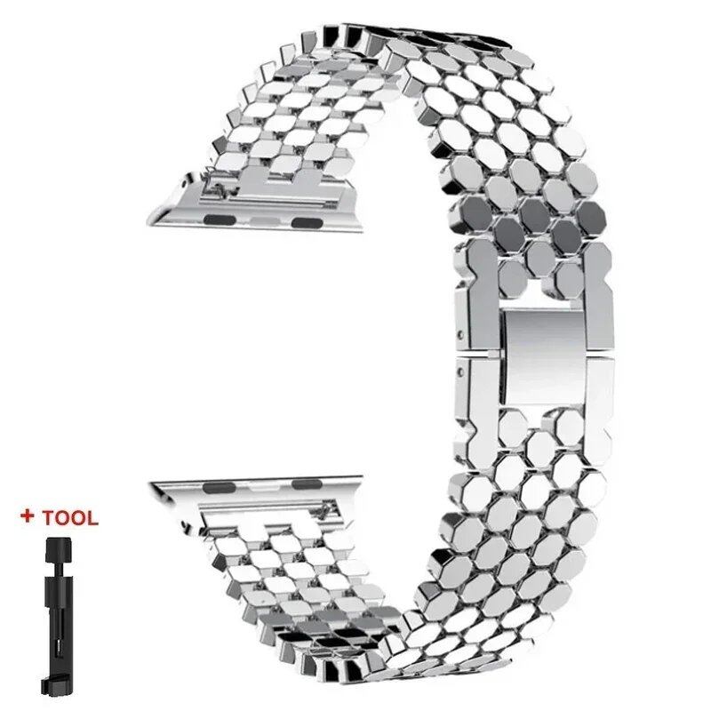 Stainless steel band for Apple Watch, 45mm, 42mm, 40mm, 41mm, 44mm, metal strap, compatible with iWatch Ultra 2/Series 9/8/7/6/SE/5, bracelet, band color: mm; Ships from: Parallel import