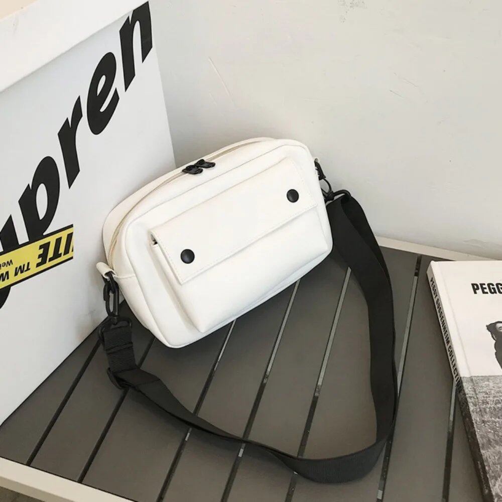 韓国風ファッション スクエアメッセージバッグ 大容量 カジュアルPUクロスボディバッグ ソリッドカラー スポーツショルダーバッグ レディース 並行輸入品