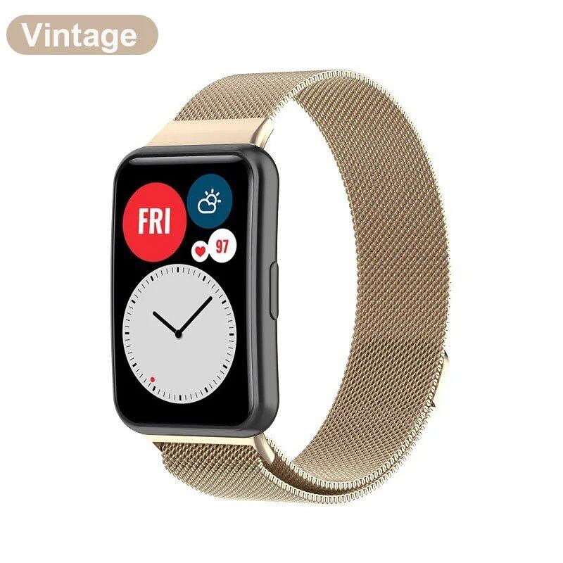 Huawei Watch Fit Metal Band Strap with Case and TPU Screen Protector, Compatible with Huawei Watch Fit 2, Milanese Bracelet, Magnetic Loop Watch Band, Band Color: Parallel Import