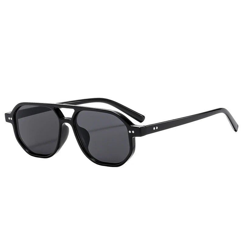 SO&EI Vintage Double Bridge Polygon Square Men's Sunglasses with Clear Ocean Lenses and Rivets, UV400 Protection. Frame Color: As Shown; Lens Color: Parallel Import.