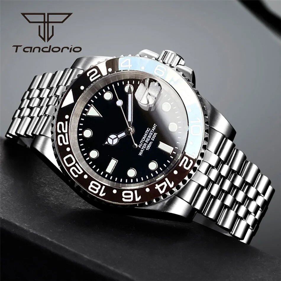 Tandorio NH35A Date Stainless Steel 40mm Diver Automatic Men's Watch with Sapphire Crystal, Rotating Bezel, Luminous Mechanical Watch, Color: Parallel Import