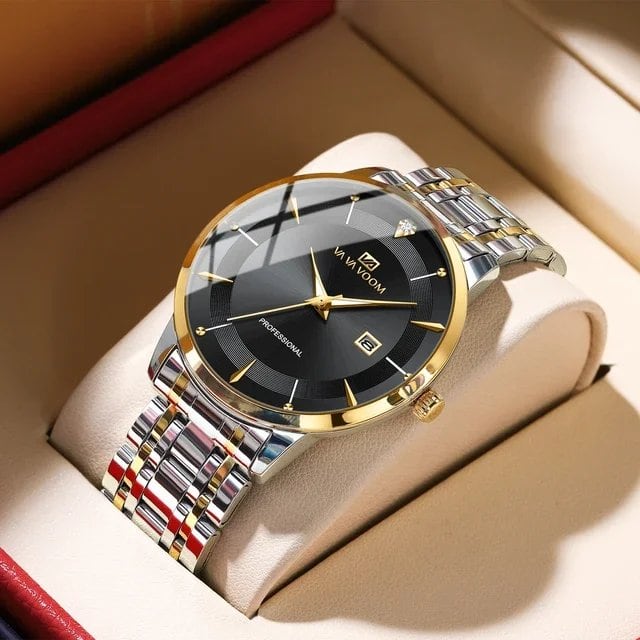 VA VA VOOM Fashion Men's Watch, Waterproof, Stainless Steel, Business Style, Simple Design, Night Light, Date Display, Top Brand Quartz Movement, Color: 2463-Blue, Parallel Import