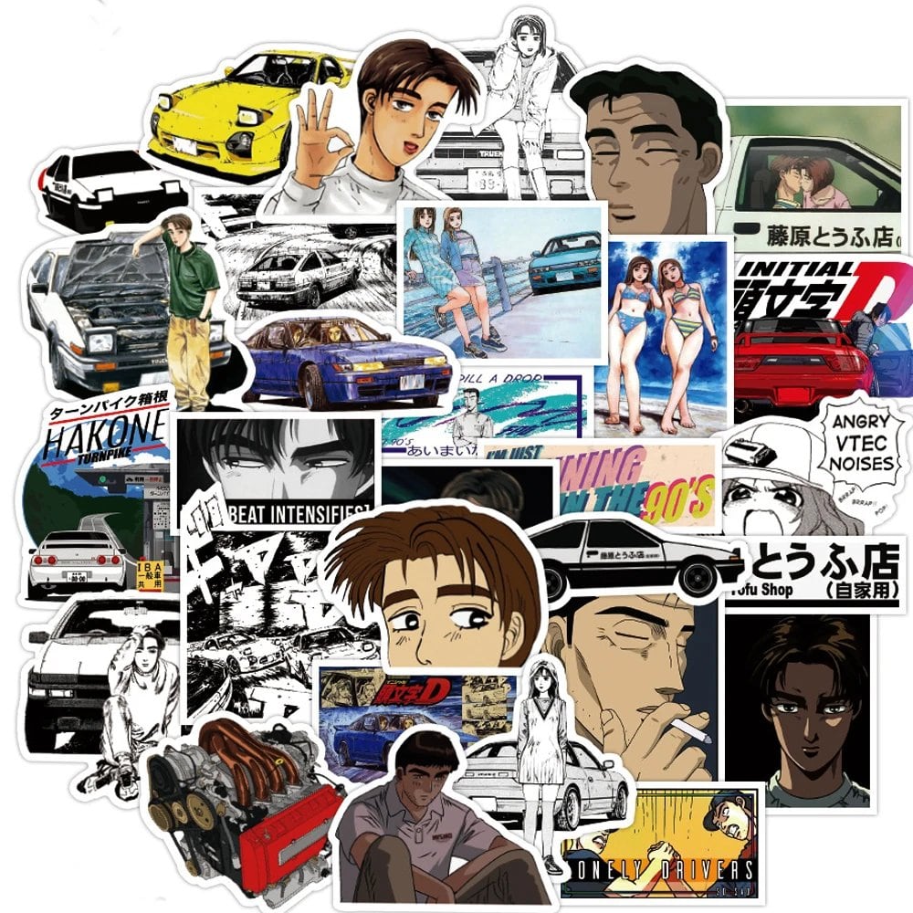10/30/50枚セット 頭文字D ステッカー ラップトップ DIY 冷蔵庫 ギター スーツケース スケートボード スマホ 車 バイク 防水 グラフィティ ステッカー キッズ おもちゃ カラー:頭文字D 入り 並行輸入品