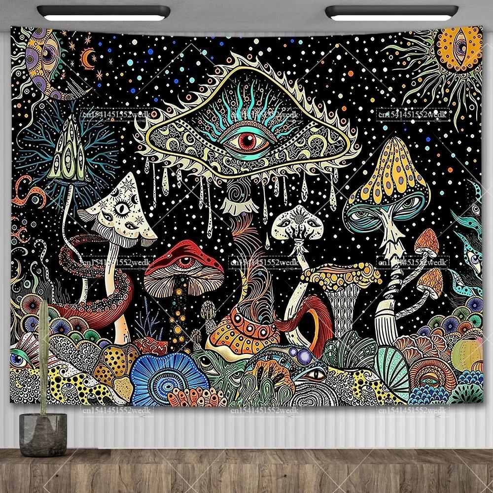 Mushroom Tapestry, Botanical Bohemian Floral, Spiritual Room Decor, Stylish Party Backdrop, Yoga Blanket for Bedroom, Size: Parallel Import