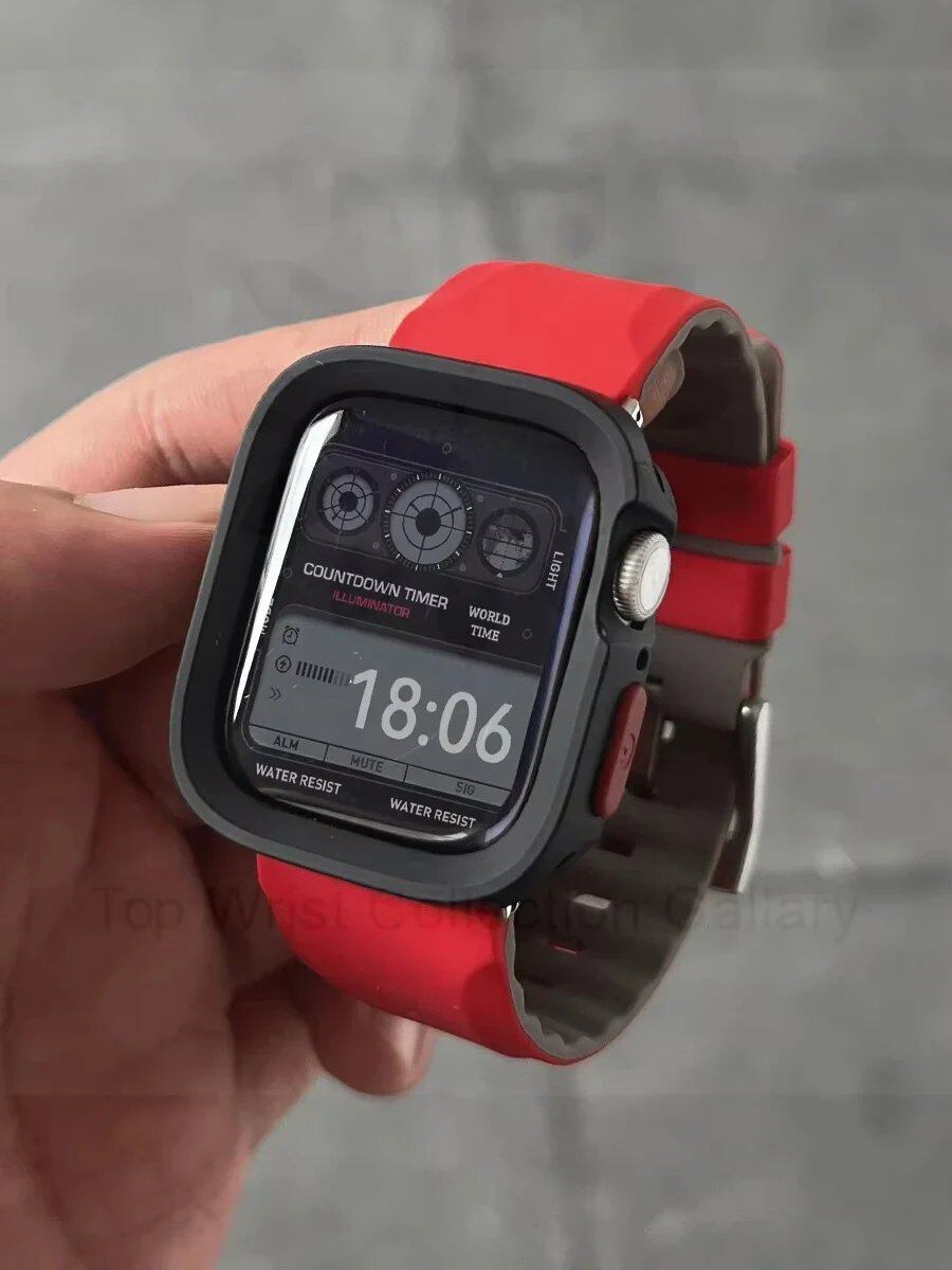 Silicone Band + TPU Case Protector Cover for Apple Watch Ultra 2/Series 1-10 (41mm/44mm/45mm/46mm/49mm) Bracelet Color: Parallel Import