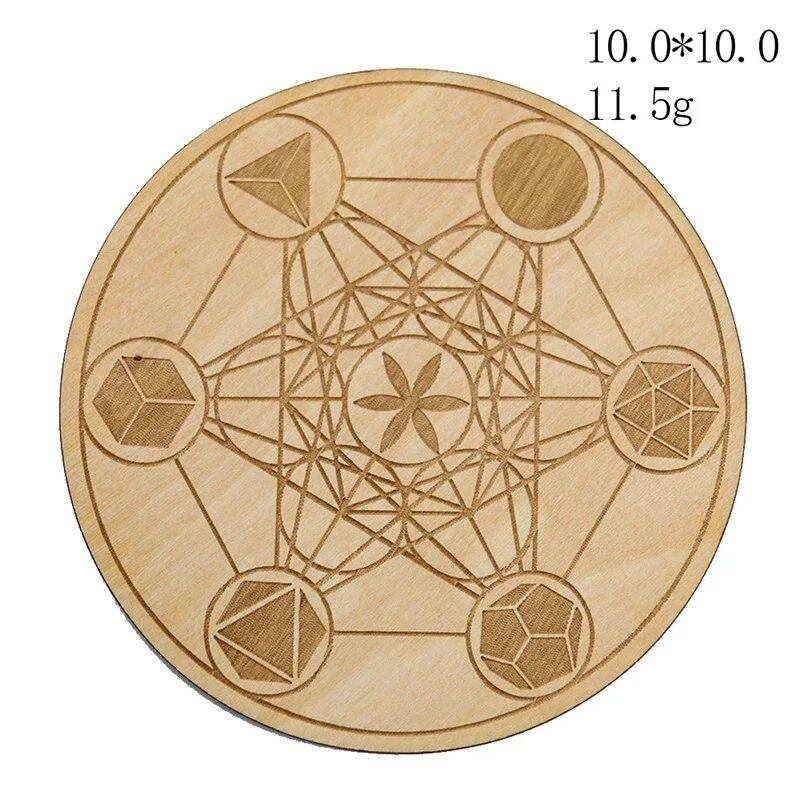 10cm Wooden Tree of Life Jewelry Display Tray with Quartz Crystal Wall Decor, Metatron's Cube, Star of David, Chakra, and Meditation Accessory (Imported)
