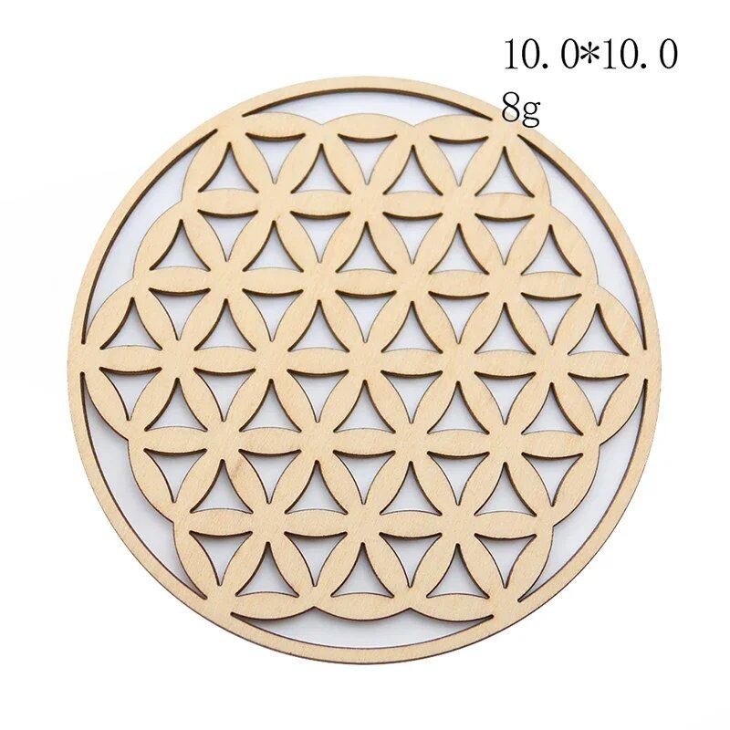 10cm Wooden Tree of Life Jewelry Display Tray with Quartz Crystal Wall Decor, Metatron's Cube, Star of David, Chakra, and Meditation Accessory (Imported)