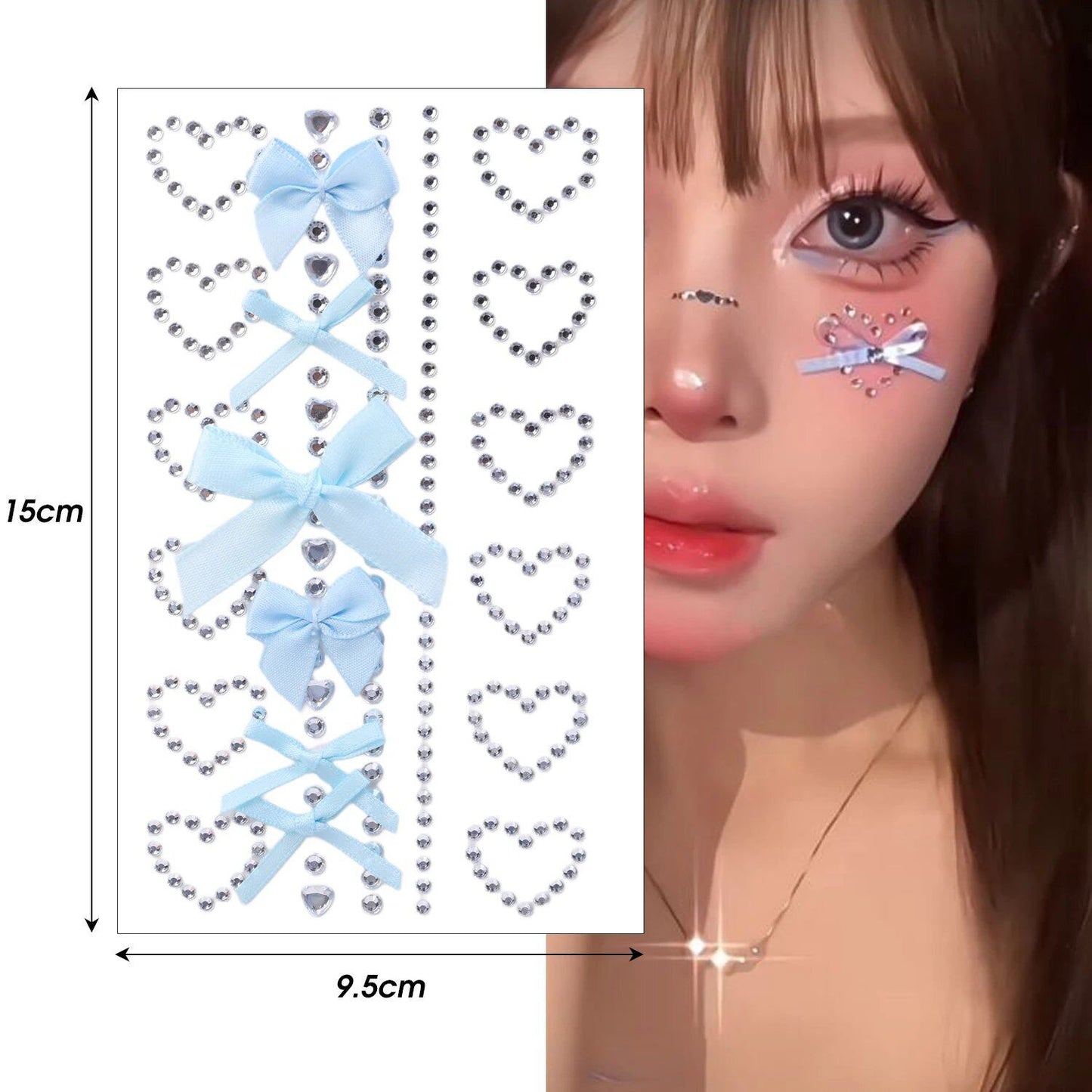 1/6 Piece Pink Ribbon Bow Sparkly Craft Face Jewelry Crystal Diamond Tattoo Stickers Cute Adhesive Heart Body Art for Parties (Parallel Import)