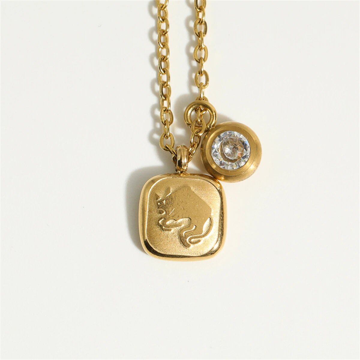 Titanium steel classic necklace with December birthstone pendant and 12 zodiac signs high collar neck chain, 18K gold infurness, 40cm length; Metal Color: ; Ships from: Parallel import
