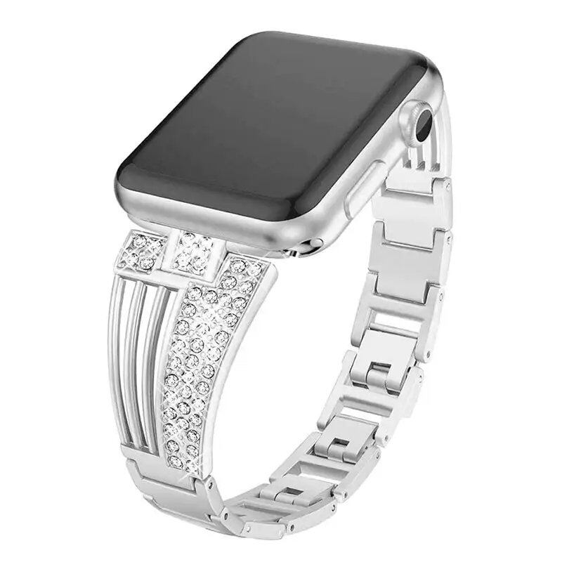 Diamond Strap for Apple Watch 40mm, 41mm, 38mm, 44mm, 42mm, 45mm, 49mm, Luxury Crystal Steel Band Compatible with iWatch Series 8, 7, 6, SE, 5, 3, Ultra, Band Color: Parallel Import