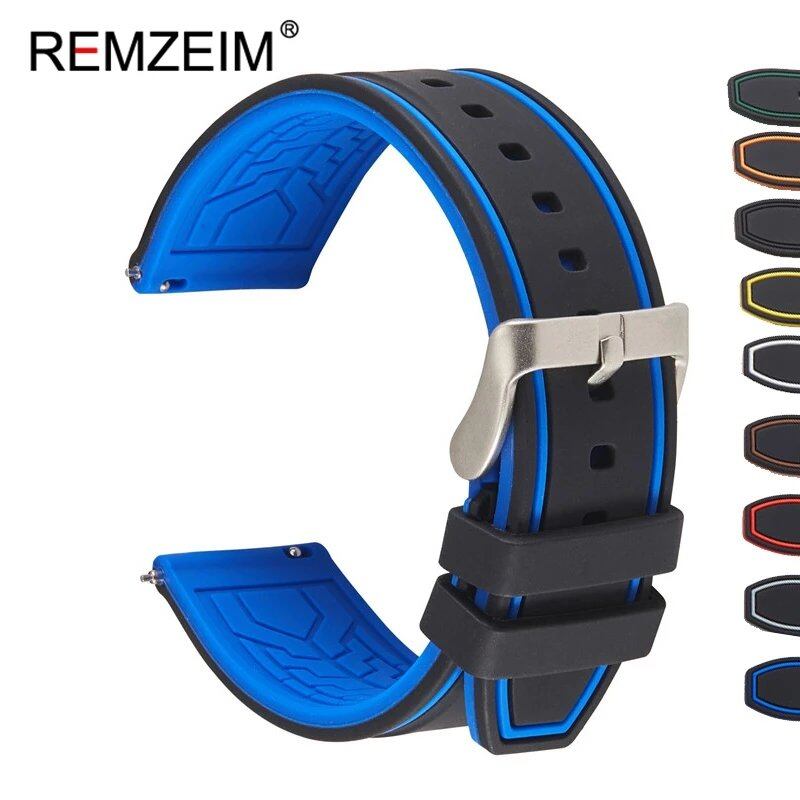 Premium Silicone Watch Band, Quick Release, Rubber, Replacement Watch Strap, Green, 20mm, 22mm, 24mm, Parallel Import