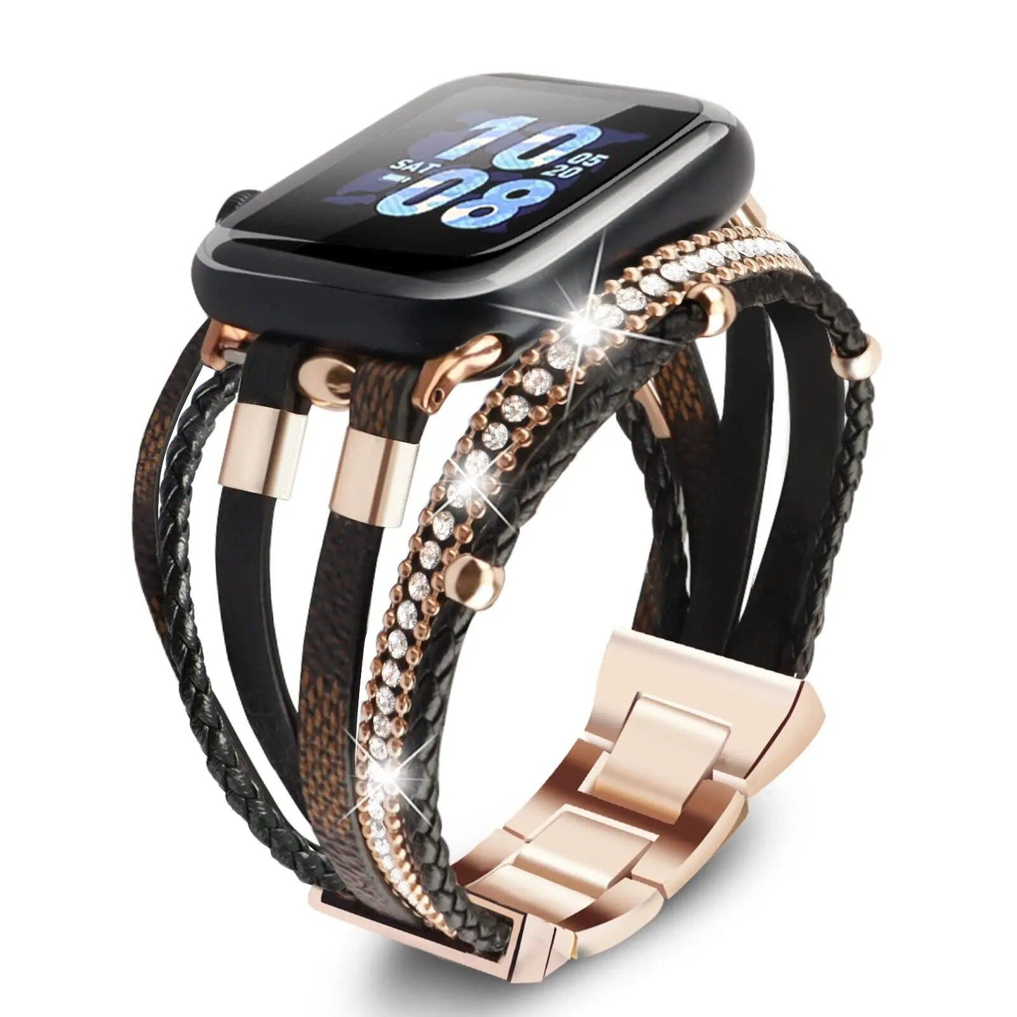 Leather Strap & Stainless Steel Bracelet for Apple Watch 40mm, 41mm, 44mm, and 45mm - Compatible with iWatch Series 9/SE/8/7/6/5/4, Band Color: mm, Parallel Import