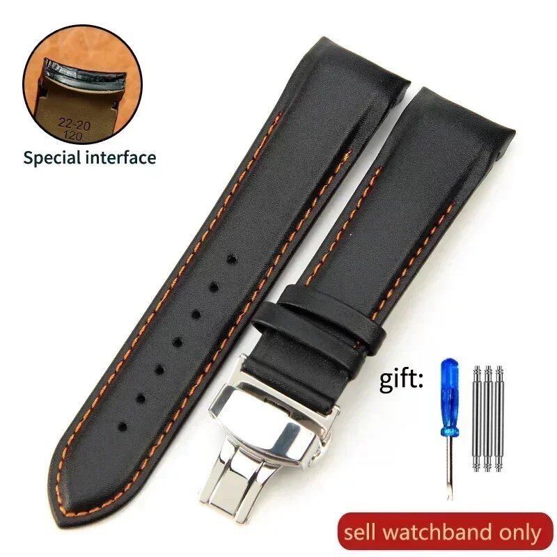 Genuine Cowhide Calfskin Watch Band with Butterfly Buckle for Tissot T035, 22mm, 23mm, 24mm, Black Band, Parallel Import
