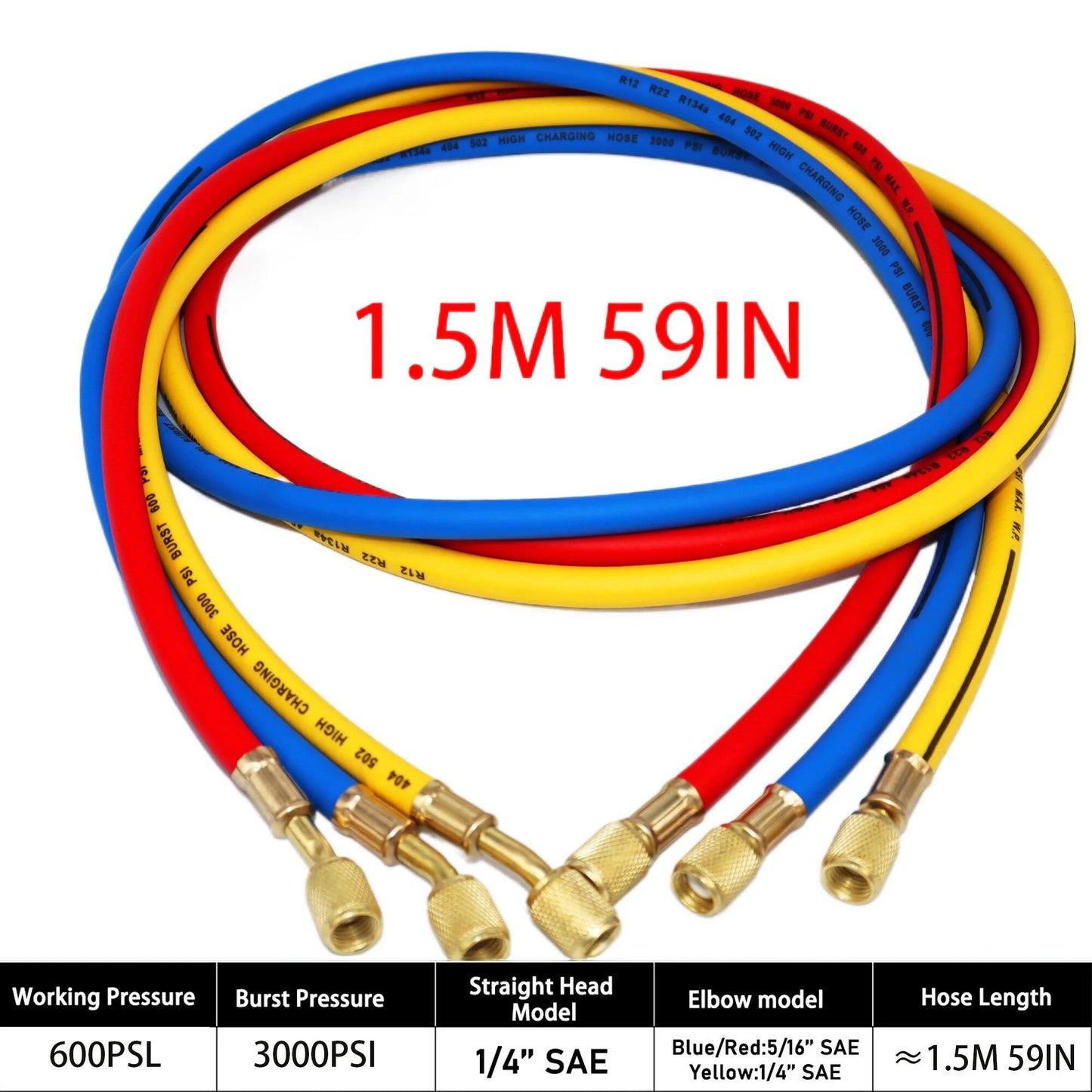 0.9M-1.8M AC Charging Hose Tube Kit with Low-Loss Fittings for R134A, R12, and R22 Refrigerants, Includes Air Conditioner Manifold Gauge, Parallel Import