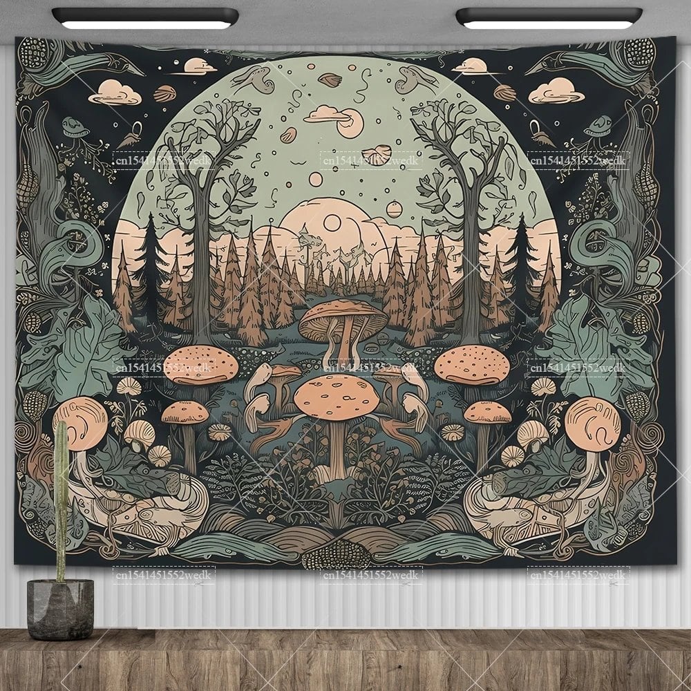Mushroom Tapestry, Botanical Bohemian Floral, Spiritual Room Decor, Stylish Party Backdrop, Yoga Blanket for Bedroom, Size: Parallel Import