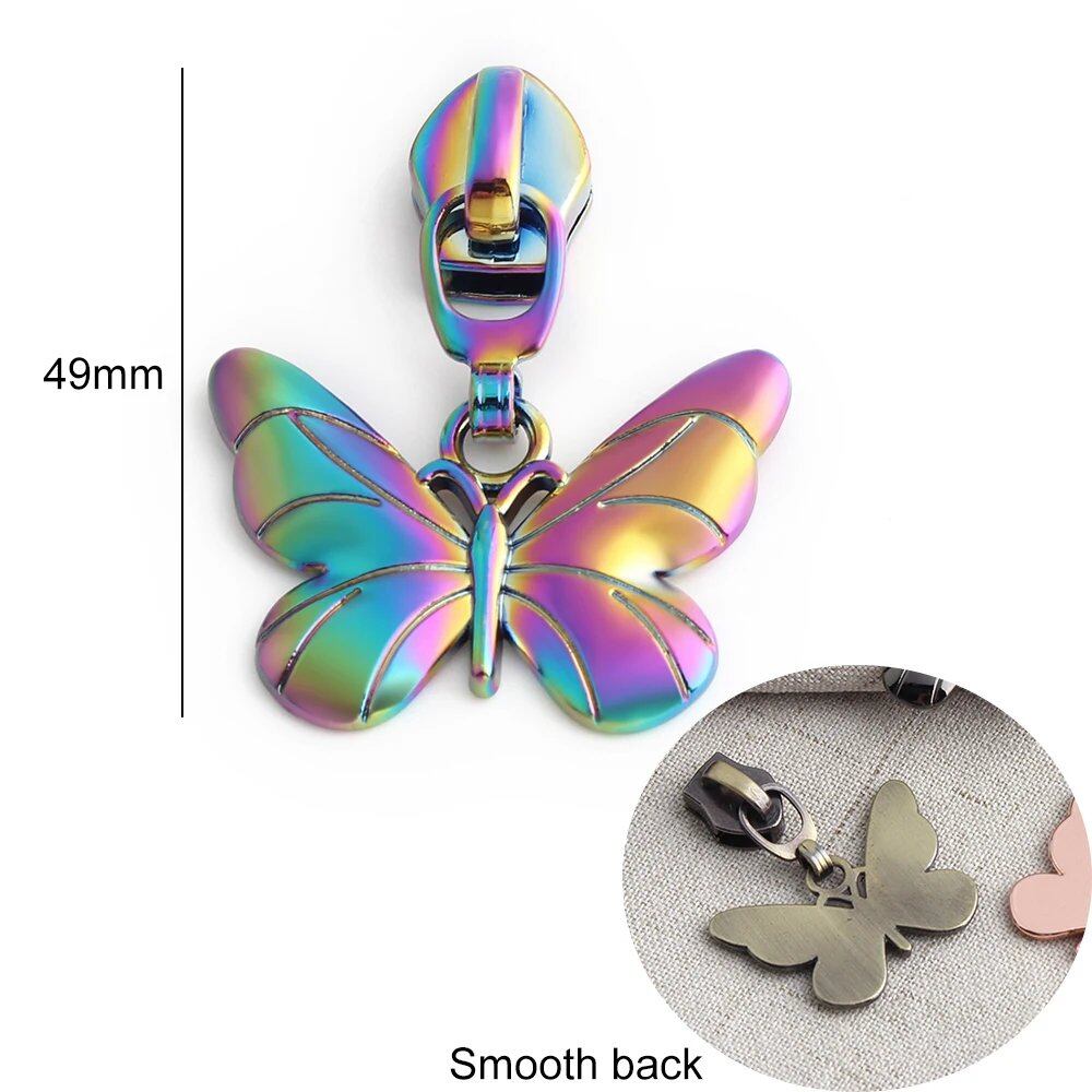 5個入 かわいい蝶モチーフ 金属製 5号ナイロンプルスライダー クロスボディバッグ用 衣類用 取り外し可能 ジッパー修理キット 財布DIY サイズ:10個入り; 並行輸入品