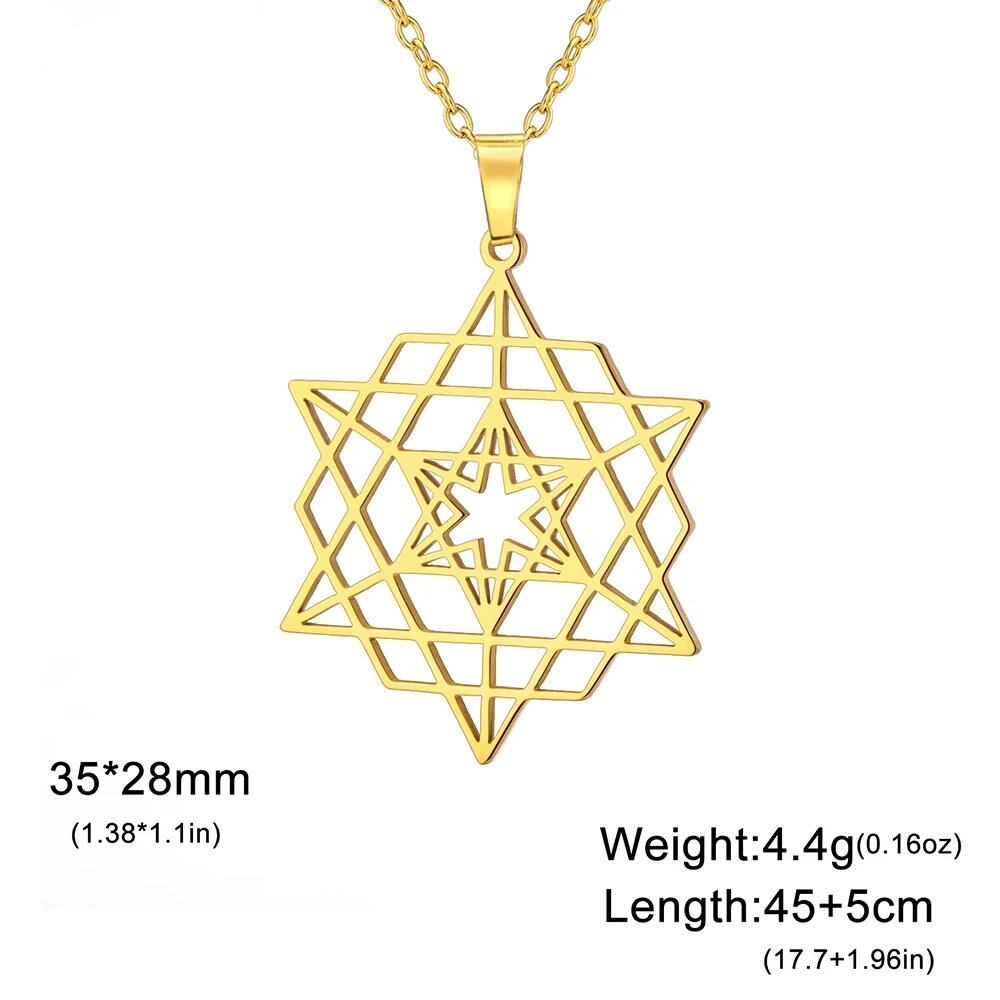 Dawapara Sacred Geometry Merkaba Necklace, Star Tetrahedron, Hexagon, Seed of Life Pendant, Stainless Steel, Spiritual Jewelry, Metal Color: Parallel Import