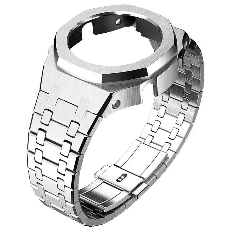 Casio Gen4 Metal Bezel Modification Kit for GA2100 with Stainless Steel Strap and Rubber Watch Case, Compatible with GEN4 GA2100/2110, Band Color: Parallel Import