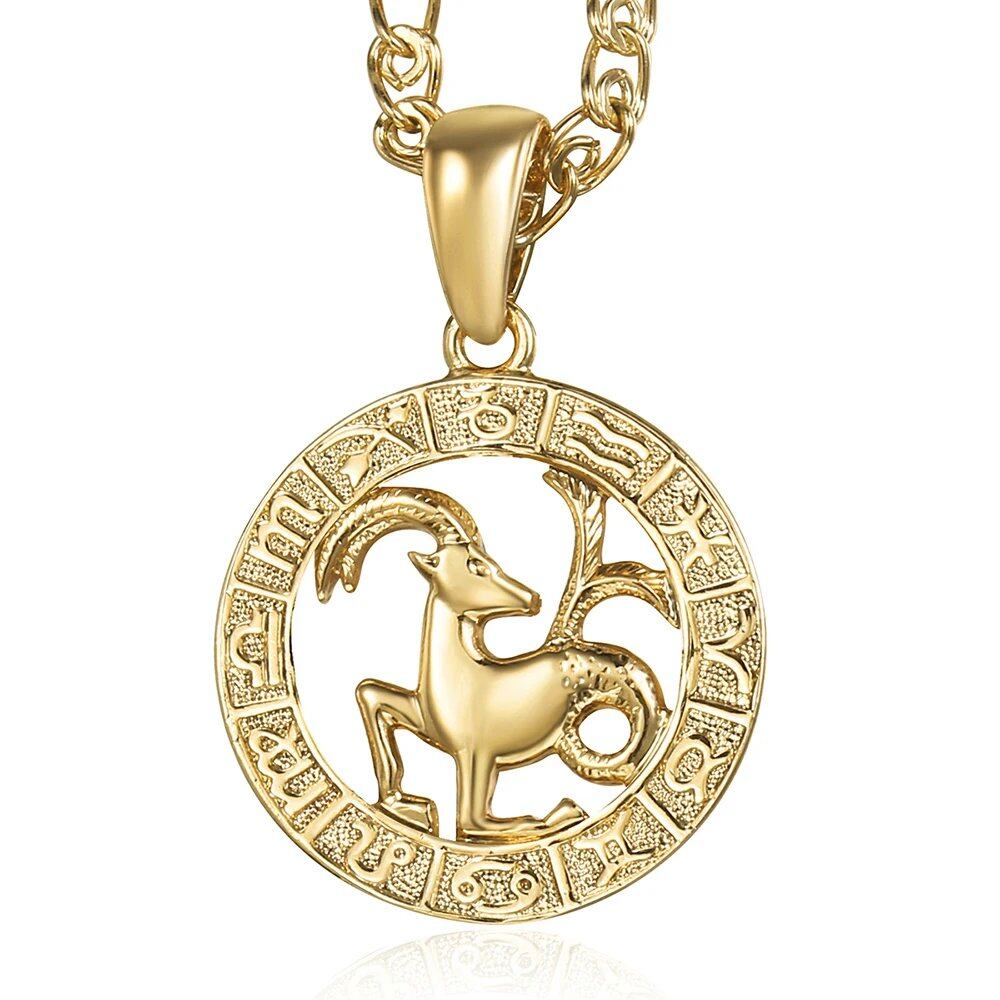 12 Zodiac Sign Charm Necklace, Gold, Snake Chain, 20 Inch, Christmas Gift, GP358, Parallel Import