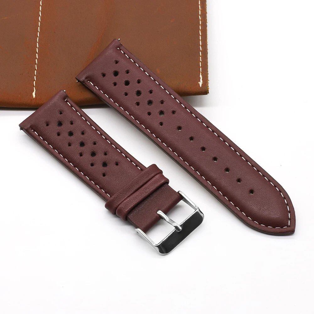 Vintage Handmade Leather Watch Strap, 18mm, 19mm, 20mm, 22mm, 24mm, Racing Gray, Black, Brown, Blue, Ventilated, Band Color: mm, Parallel Import