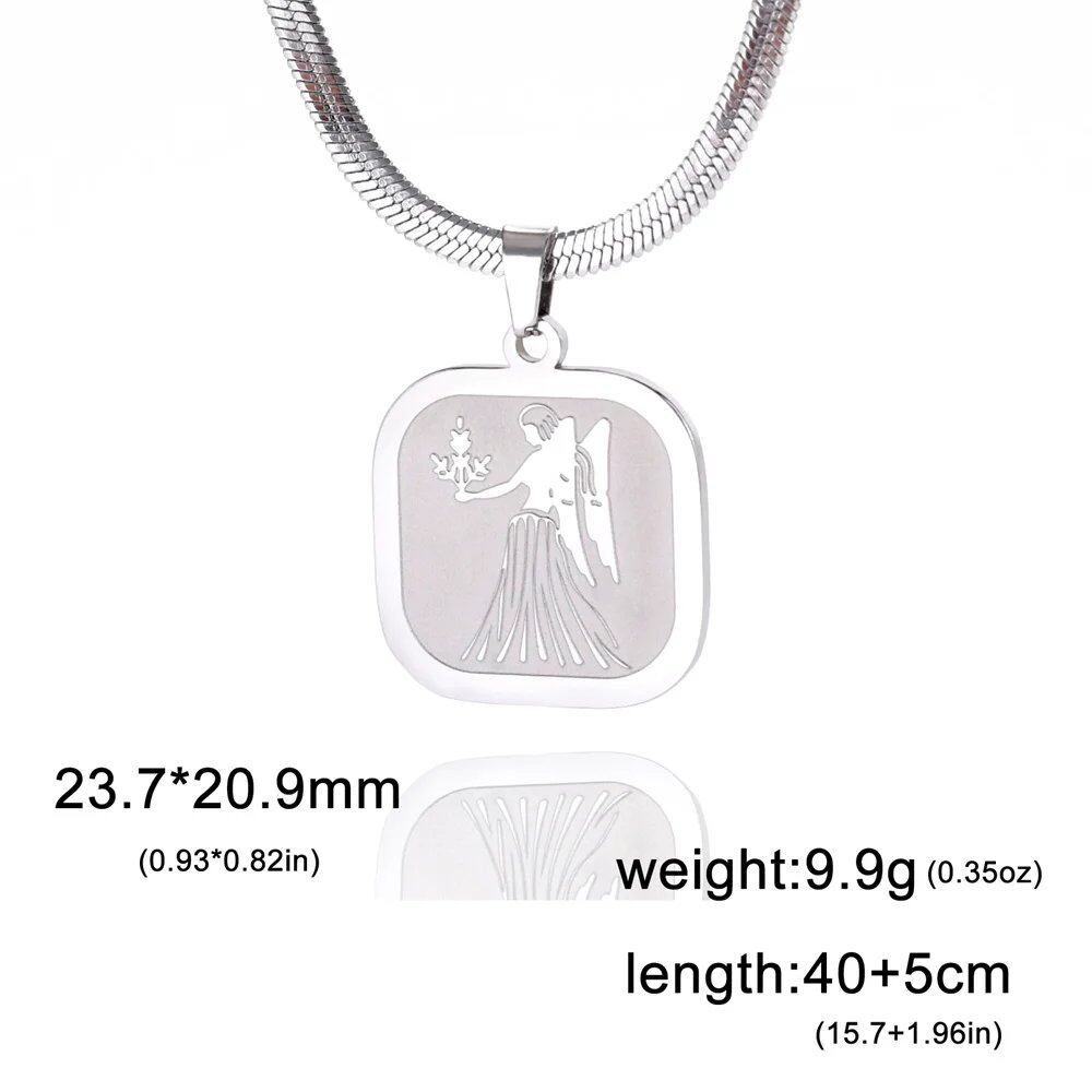 Women's 12 Zodiac Signs Necklace, Stainless Steel, Horoscope, Zodiac Pendant, Medallion, Snake Chain, Birthday Jewelry, "My Shape," 50cm Long; Metal Color: Parallel Import