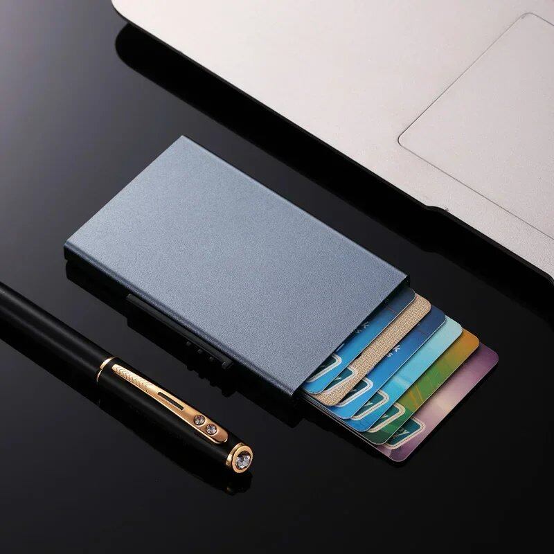 メンズ スリム財布 PUレザー IDカードホルダー RFID防盗 スマートウォレット アルミ合金 クレジットカードホルダー ミニパース 女性用 並行輸入品