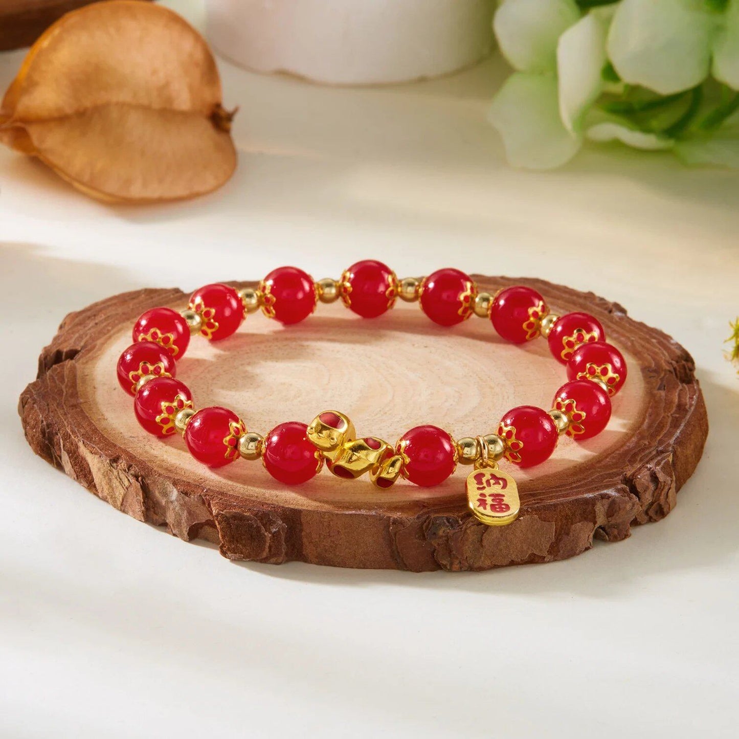 Wind Zodiac Snake Bracelet for Men and Women, Bringing Wealth, Health, and Good Fortune, Red Beads, Couple's Bracelet, Jewelry Gift, Metal Color: BR24Y0777 - Parallel Import