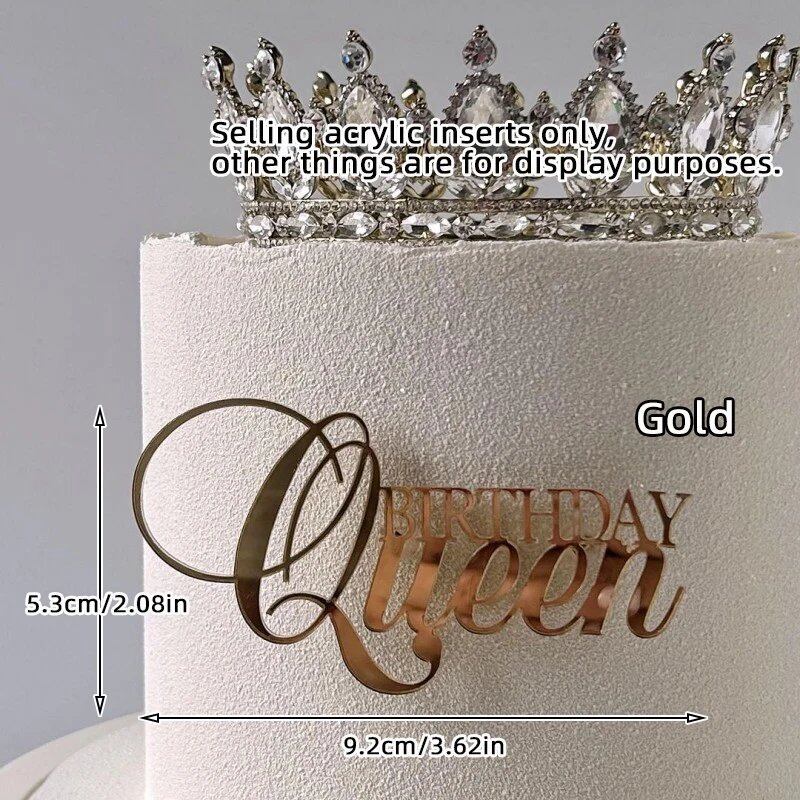 Set of 1, 3, or 5 Acrylic Birthday Queen Gold Cake Topper for Happy Birthday Party Side Cake Decorations. Size: Parallel Import.