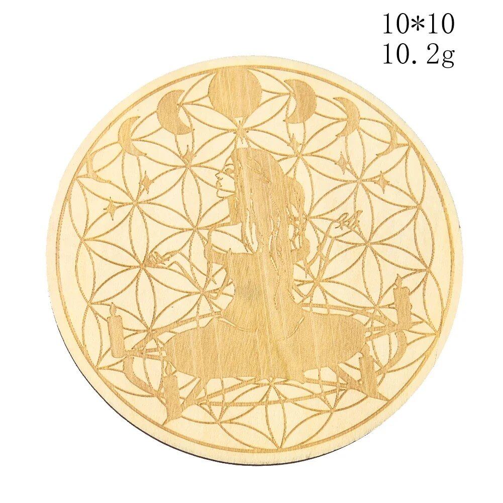 10cm Wooden Tree of Life Jewelry Display Tray with Quartz Crystal Wall Decor, Metatron's Cube, Star of David, Chakra, and Meditation Accessory (Imported)