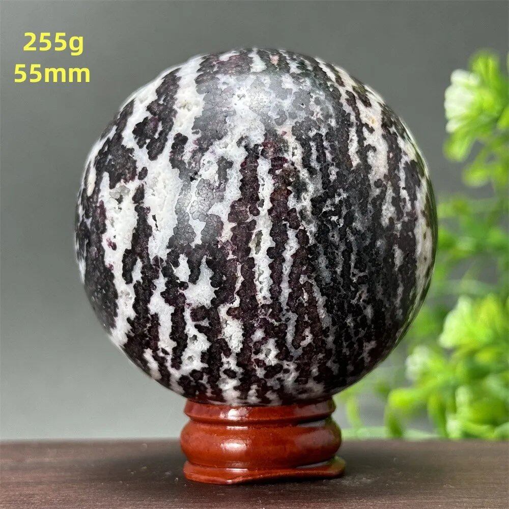 Natural Purple Zebra Fluorite Ball for Reiki Healing, Spiritual Meditation, Chakra Therapy, Magic, Ritual, Divination, Home Decoration, with Stand, Color: A, Parallel Import
