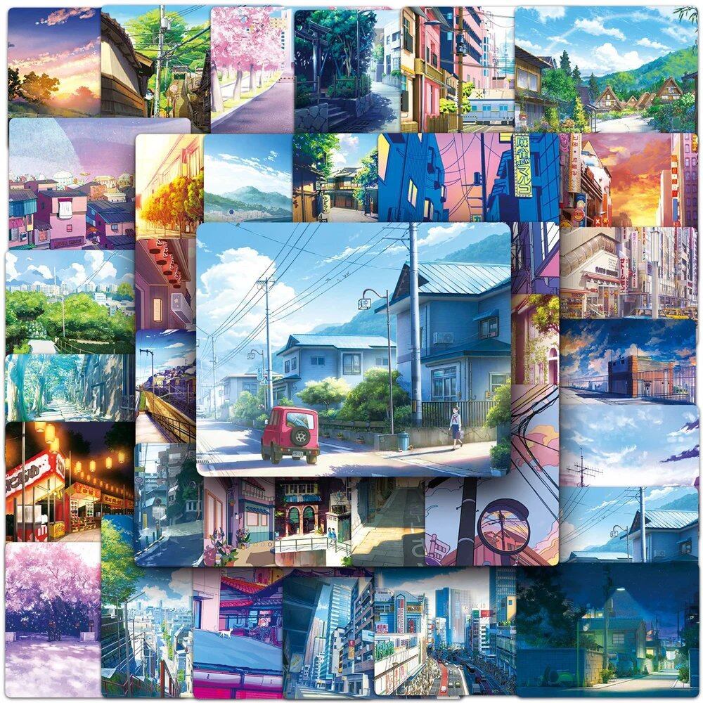 10/30/50 Sheets of Anime/Cartoon Cityscape Stickers, Stylish Decals for Scrapbooks, Journals, Smartphones, and Laptops, Waterproof Kids Toy Stickers, Color: Landscape, Parallel Import