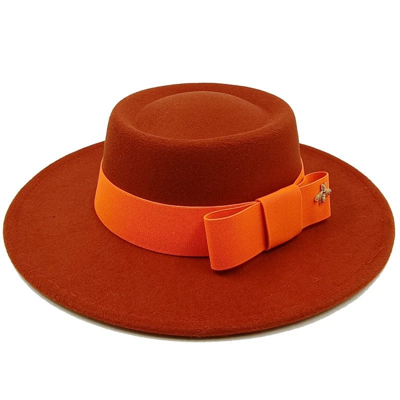 Winter Bowtie Fedora Hat with Textured Surface, Flat Top, and Elastic Band. Red. Men's and Women's Jazz Hat. Sizes: 56-58cm. Ships from: Parallel Import.