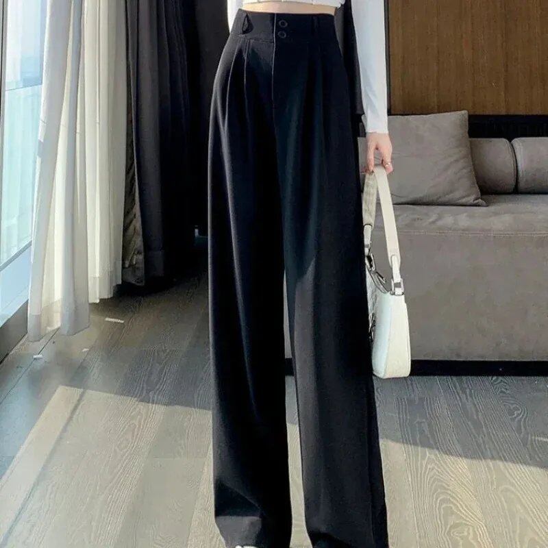 Elegant Women's Korean Style Wide Leg Pants, High Waist, Black Baggy Pants, Office Fashion, Loose Suit Trousers, Streetwear, Size: Parallel Import