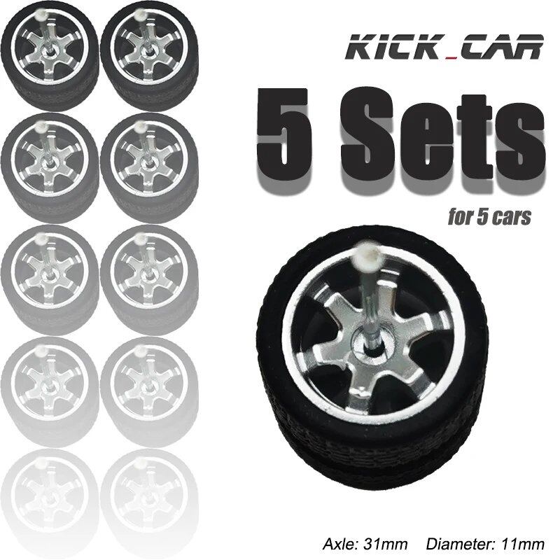 1/64 Scale 6-Spoke Wheels with Fixed Black Rubber Tires - Refit Parts for Toy Models and Diecast Cars (5-Pack for Hot Wheels) Color: Parallel Import
