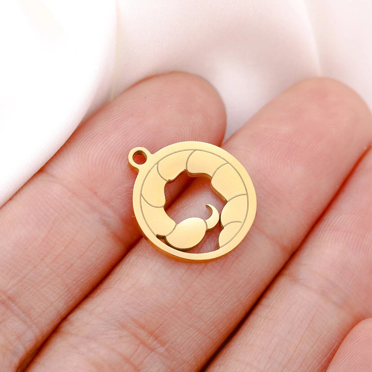 Set of 5 Round Hollow Zodiac Sign Pendants, Stainless Steel, 12 Constellation Charms, DIY Necklace, Bracelet, Jewelry Making, Metal Color: Parallel Import