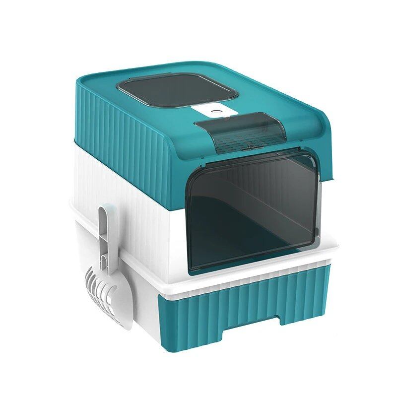 Foldable Portable Cat Litter Box with Splash Guard and Plastic Scoop - Pet Litter Box with Lid, Easy to Clean and Assembly, Parallel Import