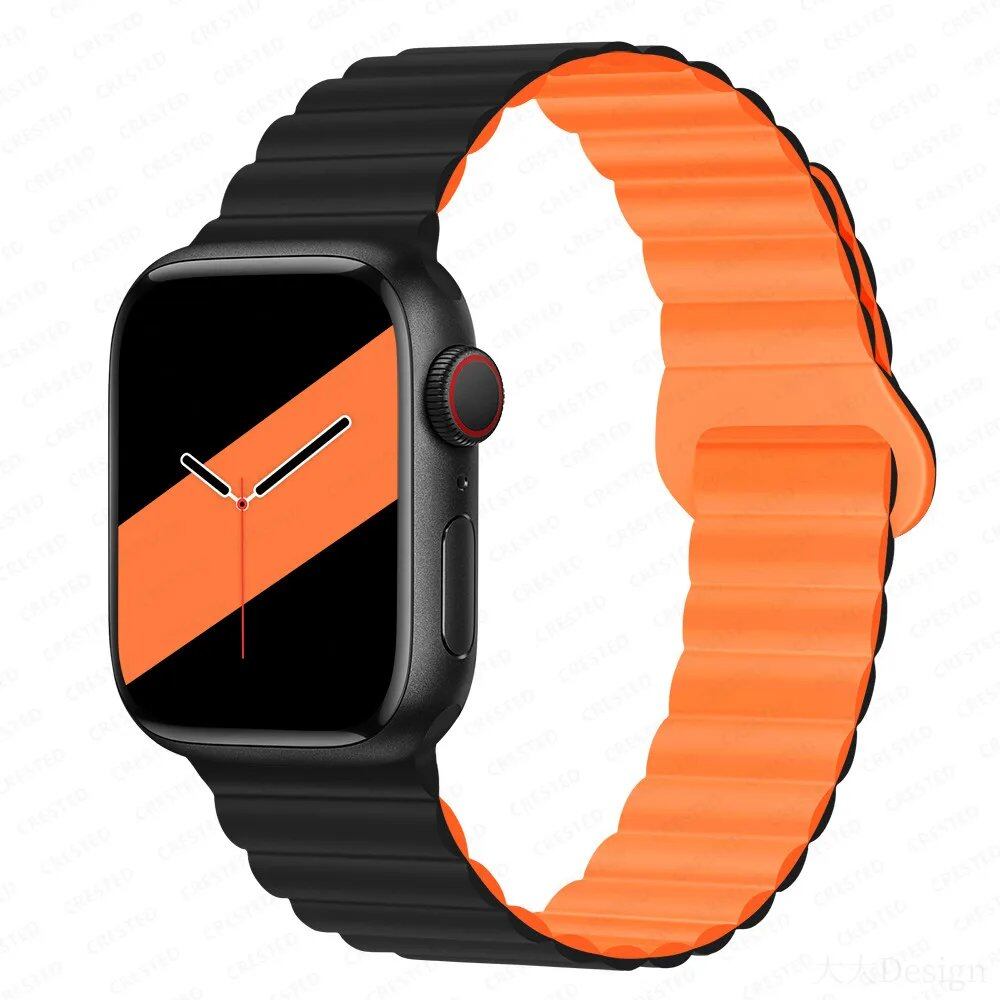 Silicone Loop Magnetic Strap for Apple Watch - Compatible with iWatch Series 8/SE/6/7/Ultra 2/9/10 (44mm/40mm/45mm/49mm/41mm/42mm/46mm) - Band Color: mm; Ships from: Parallel Import