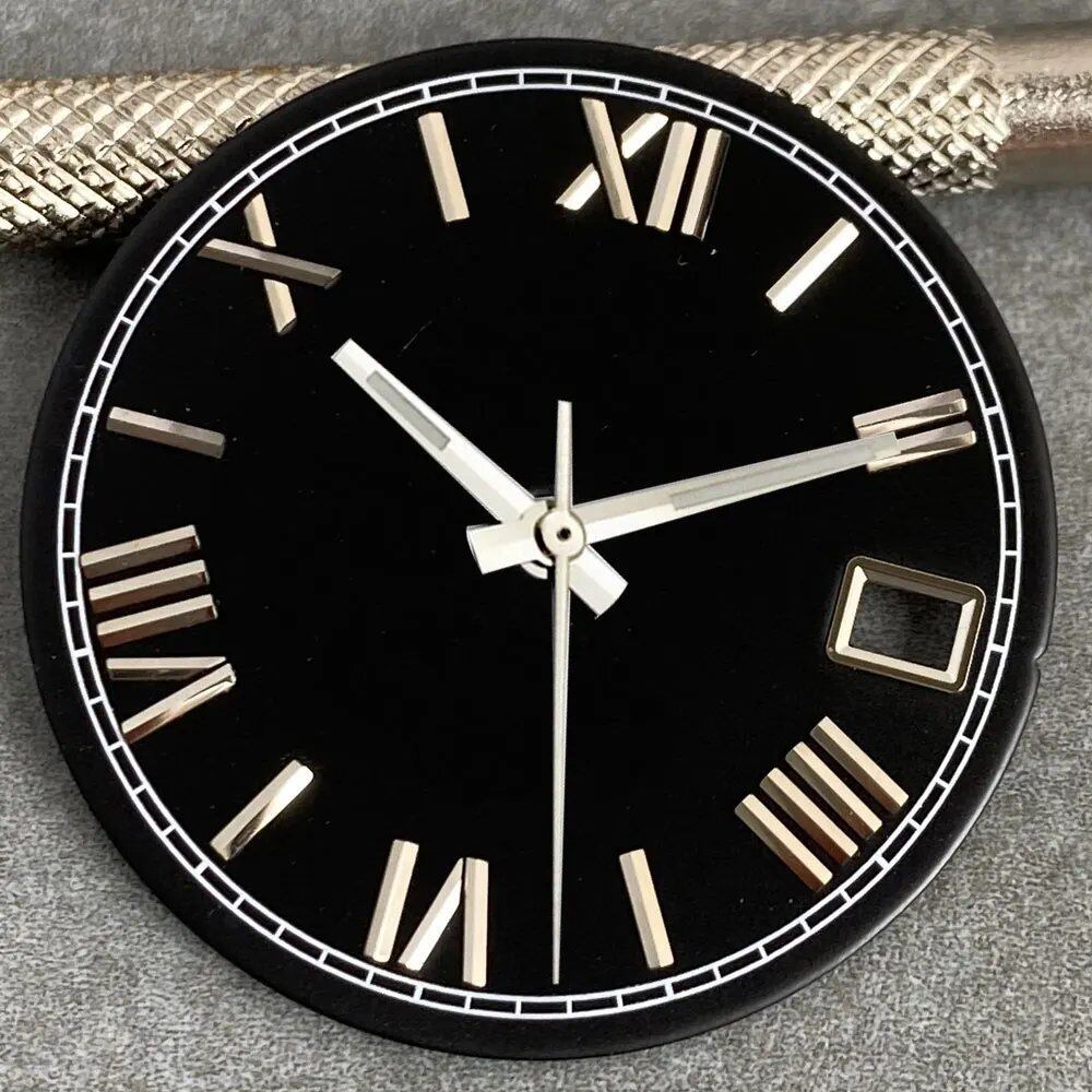 MATELION 29mm Steel Roman Numeral Sunburst Dial with Black, Blue, Gold, or Silver Dial, Compatible with NH35 and NH36 Automatic Diver Men's Watches, Parallel Import