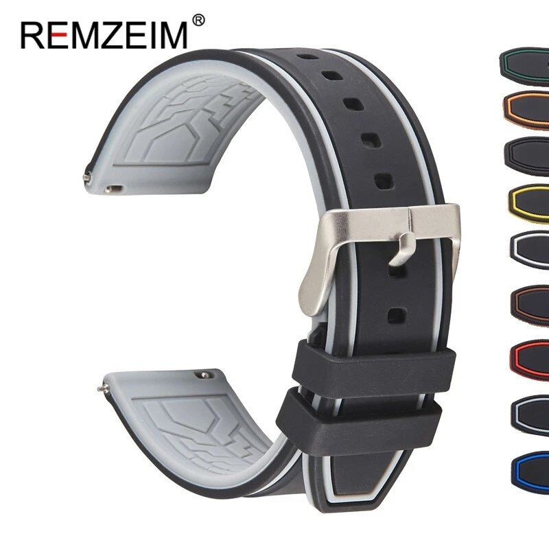 Premium Silicone Watch Band, Quick Release, Rubber, Replacement Watch Strap, Green, 20mm, 22mm, 24mm, Parallel Import