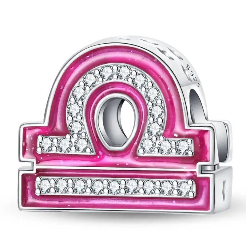 925 Sterling Silver Pink Zircon 12 Zodiac Sign Charm, Compatible with Pandora Original Bracelets, Jewelry Making, Gift for Women, Gem Color: PAC1498 - Parallel Import