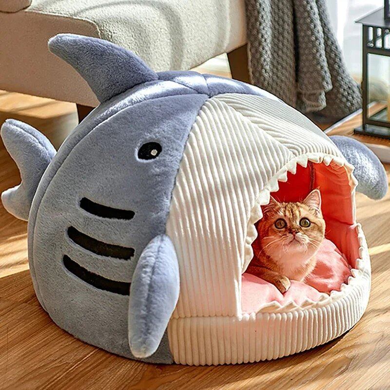 Warm Cat Bed, Cartoon Shark, Pet Cave Bed, Cute Kitten Basket Cushion, Cat Pillow Mat, Tent-Shaped Pet Nest Cave, Pet Supplies, Size: -, Parallel Import