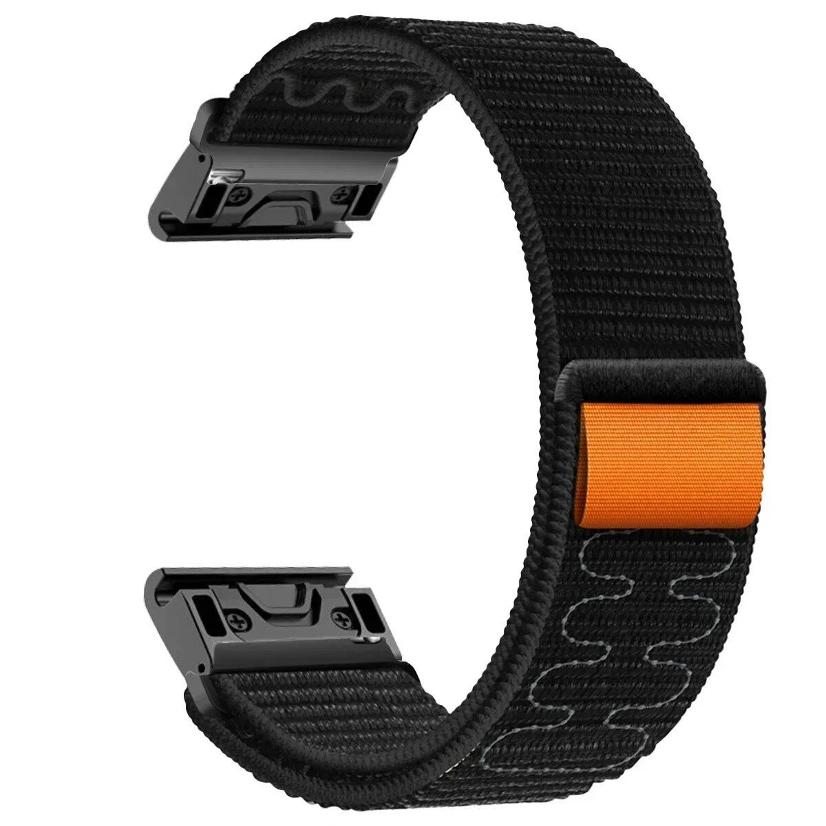 Compatible with Garmin Fenix 7X, 7 Pro, 6X, 6, 5X, 5Plus, Tactics 7, Forerunner 965, 955, and Enduro 2. 22mm/26mm nylon loop band with quick-fit strap. Band color: mm. Ships from: Parallel import.