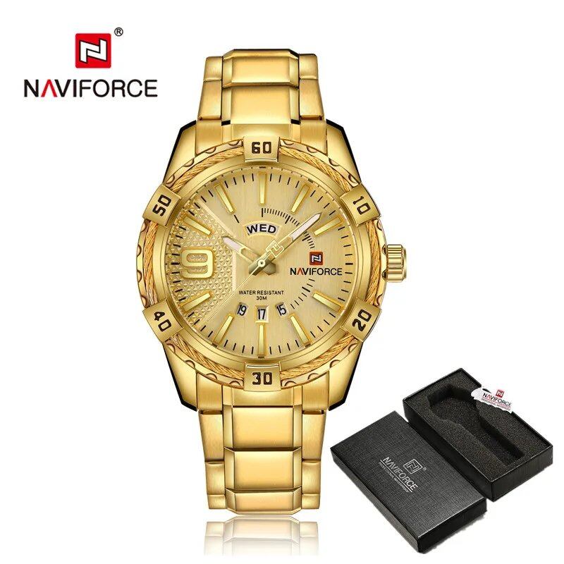 NAVIFORCE Luxury Men's Watch, Original Fashion Quartz Movement, Classic Watch, Waterproof, Business Style, Steel Strap, Color: Parallel Import
