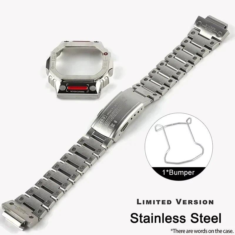 Titanium Alloy Metal Bezel Case & Stainless Steel Band Refit Mod Kit for Casio Casio Oak DW5600, DW5610, and GW-M5610 (Imported)