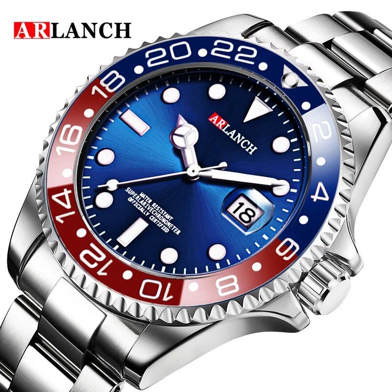 40mm Classic Red and Blue Circle Diving Series Business Stainless Steel Watch with Magnifying Glass Calendar, Quartz Movement, Men's, Color: 305, Parallel Import