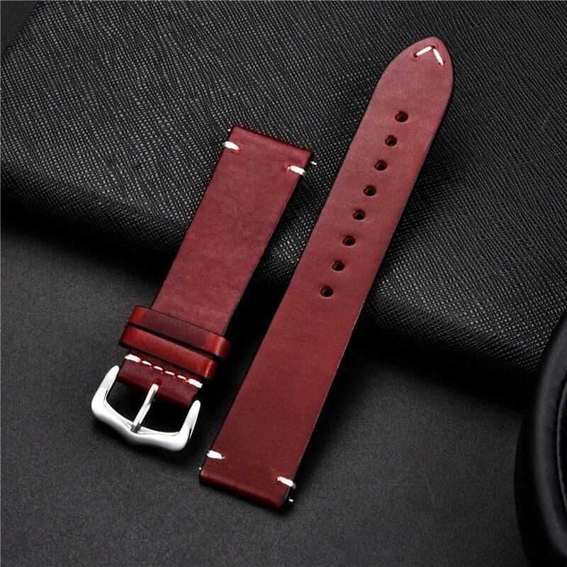 Retro-style genuine leather, oil-waxed finish, aged look, cowhide luxury business watch band, 18, 20, 22, 24mm, Band Color: mm, Parallel Import
